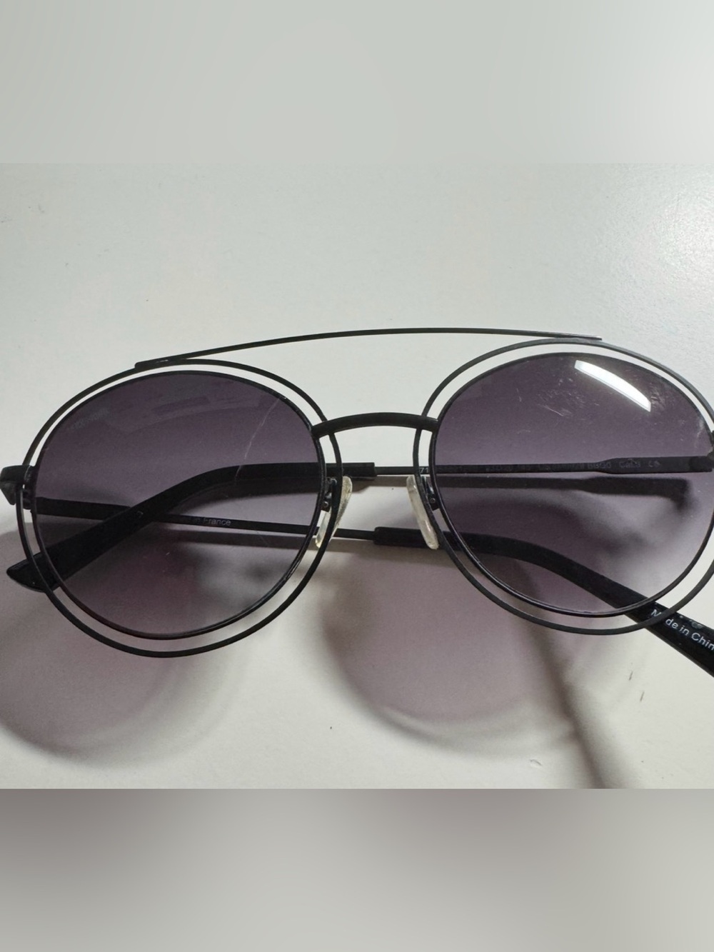 Unofficial Round Double-Bridge Women's Sunglasses - Black Frame, Smoke Lenses